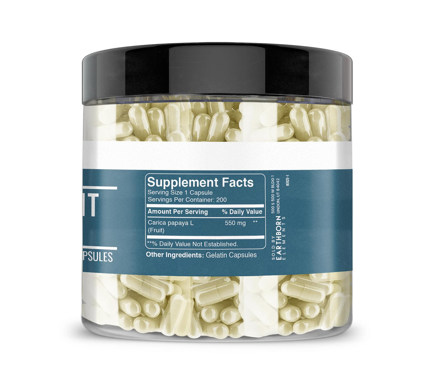 Earthborn Elements Papaya Fruit Extract 200 Capsules - Pure & Undiluted, No Additives
