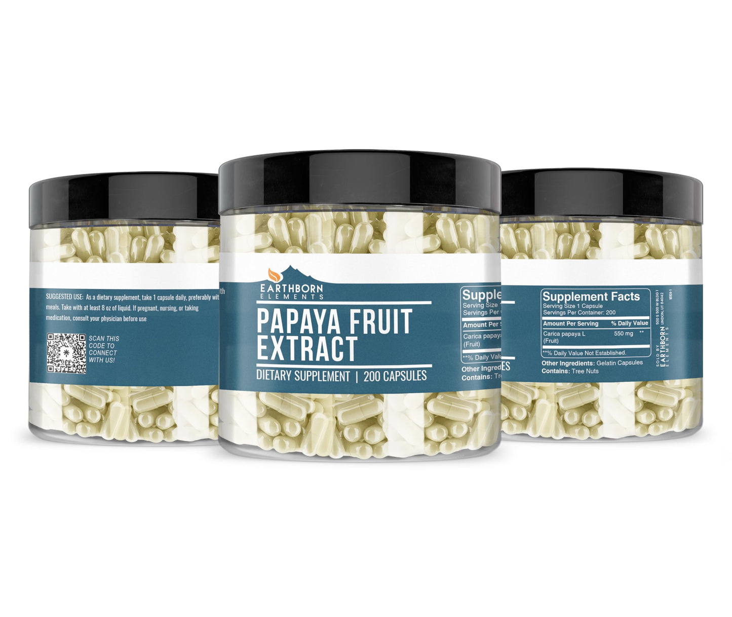 Earthborn Elements Papaya Fruit Extract 200 Capsules - Pure & Undiluted, No Additives