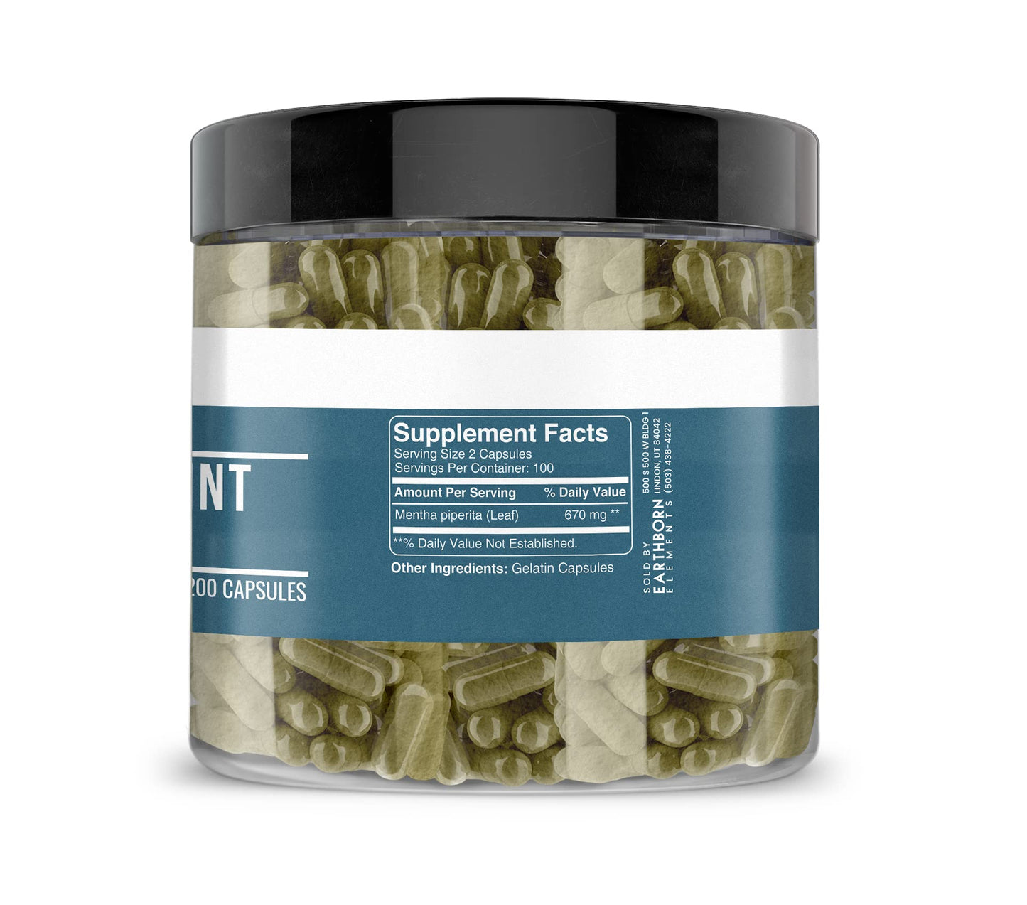 Earthborn Elements Peppermint Leaf 200 Capsules – Pure & Undiluted, No Additives