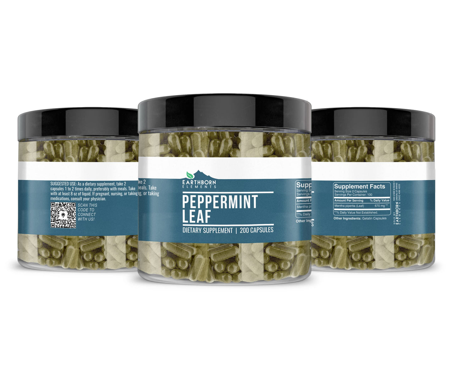 Earthborn Elements Peppermint Leaf 200 Capsules – Pure & Undiluted, No Additives