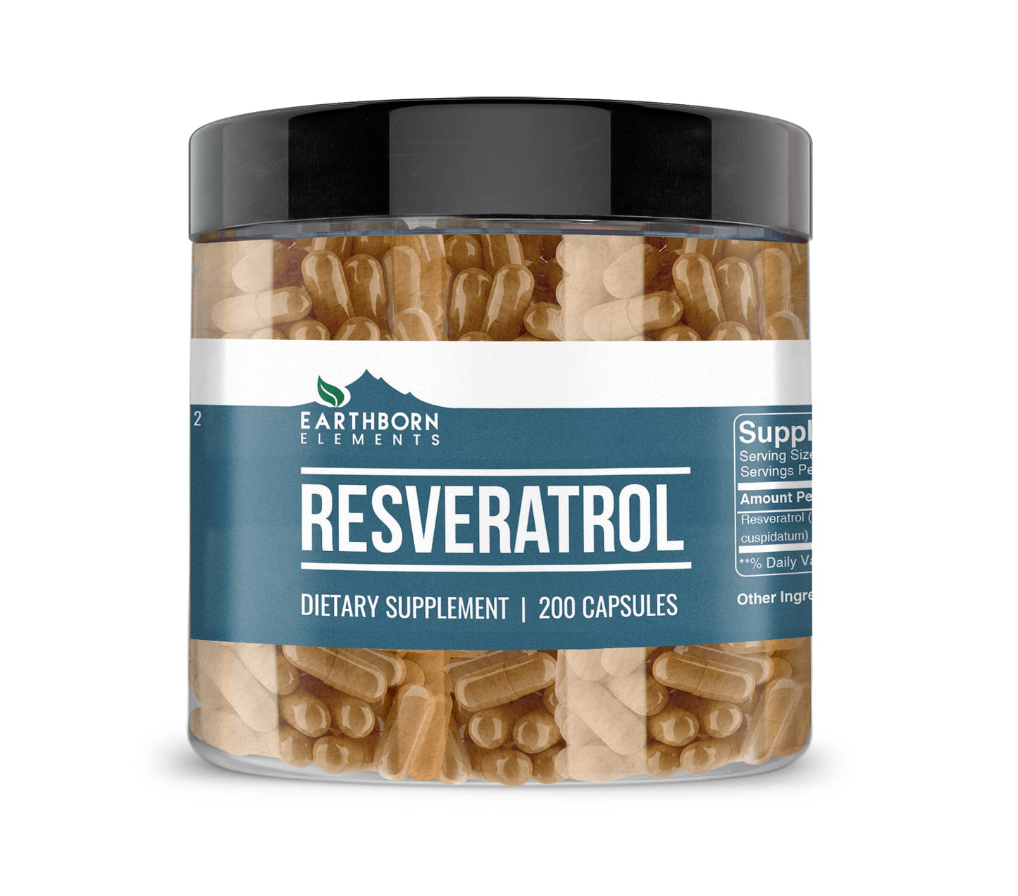 Earthborn Elements Resveratrol 200 Capsules - Pure & Undiluted, No Additives