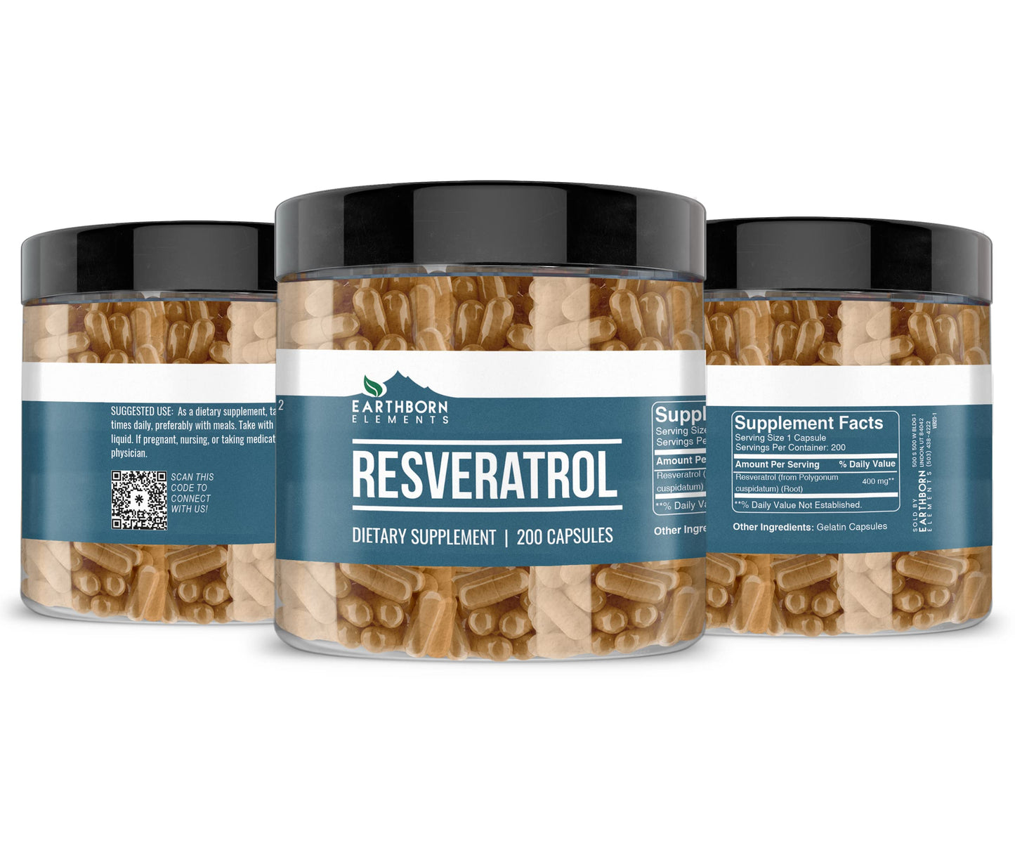 Earthborn Elements Resveratrol 200 Capsules - Pure & Undiluted, No Additives