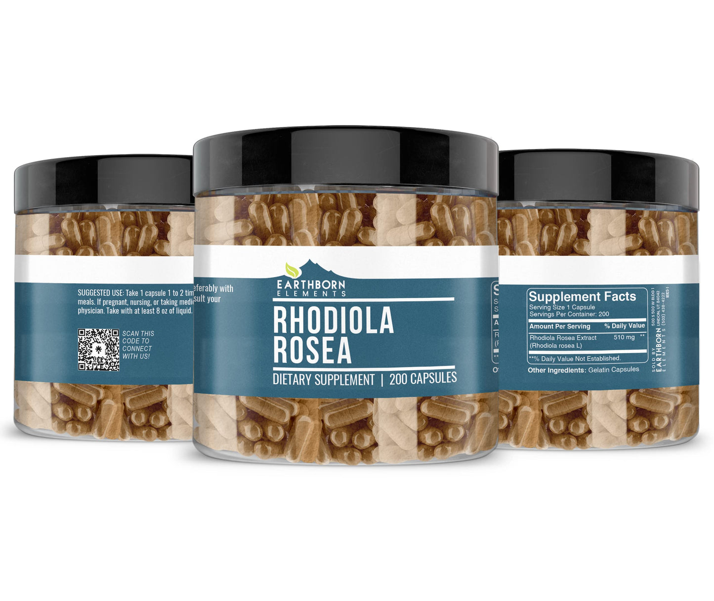 Earthborn Elements Rhodiola Rosea Root Extract - 200 Capsules | Pure & Undiluted