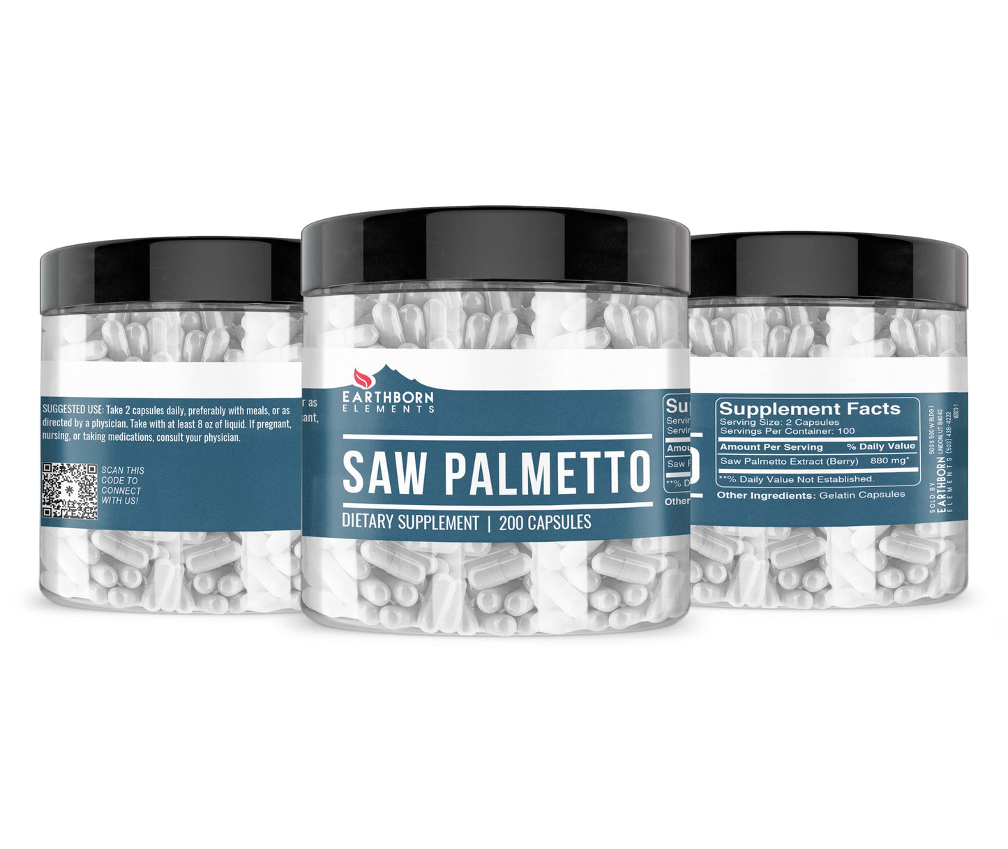 Earthborn Elements Saw Palmetto 200 Capsules | Pure & Undiluted, No Additives
