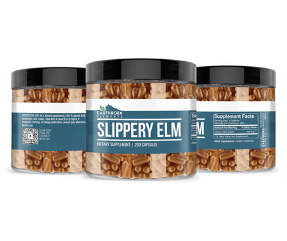 Earthborn Elements Slippery Elm 200 Capsules – Pure & Undiluted, No Additives