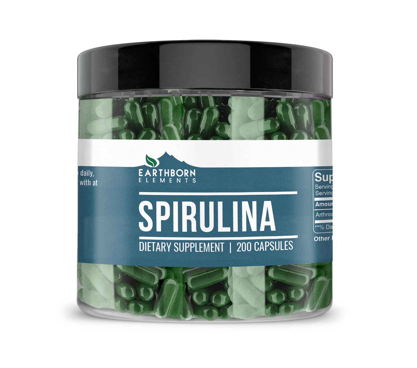 Earthborn Elements Spirulina 200 Capsules – Pure & Undiluted, No Additives | 50 Day Supply