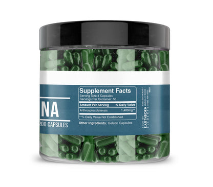 Earthborn Elements Spirulina 200 Capsules – Pure & Undiluted, No Additives | 50 Day Supply