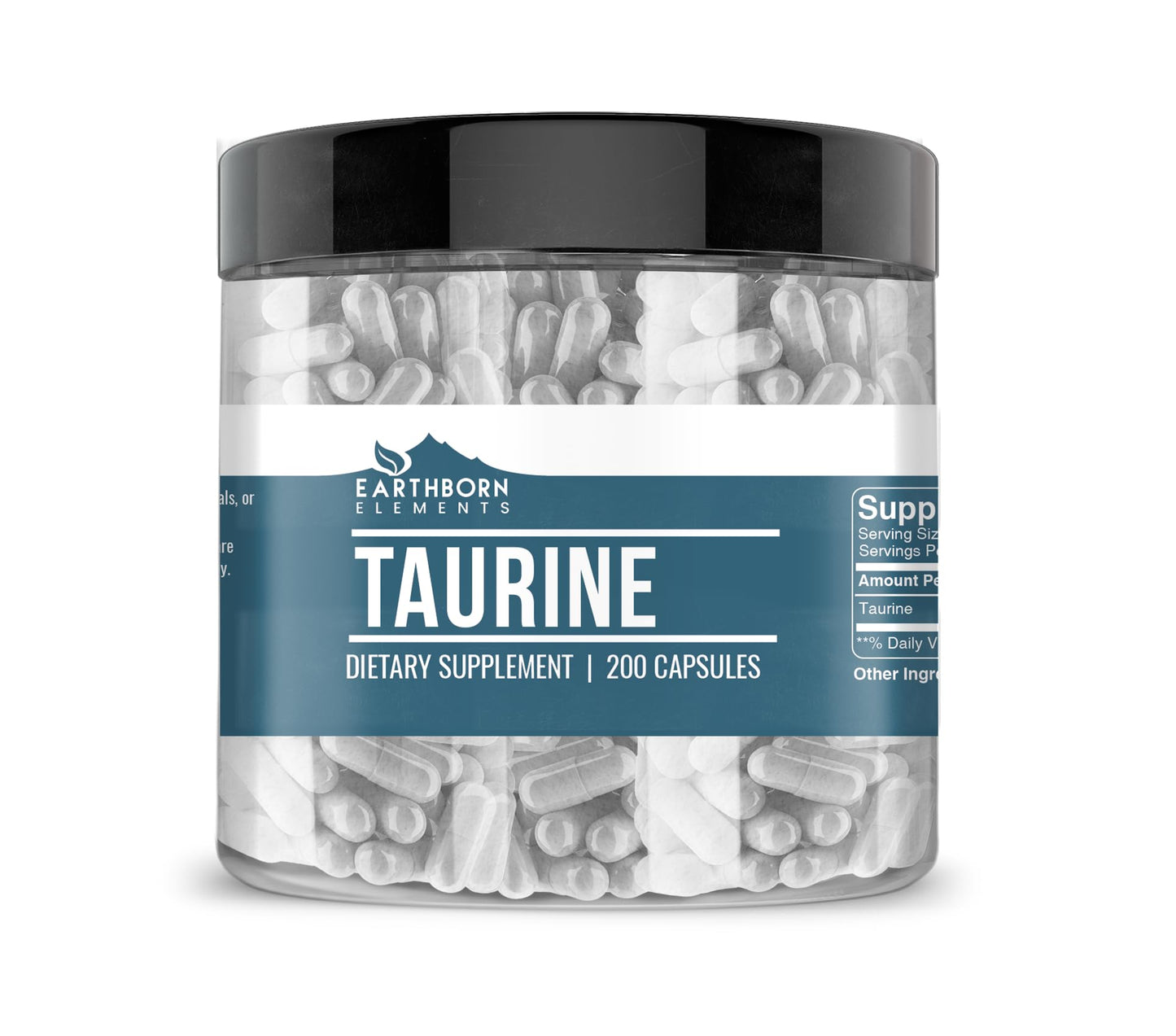 Earthborn Elements Taurine, 200 Capsules – Pure & Undiluted, No Additives
