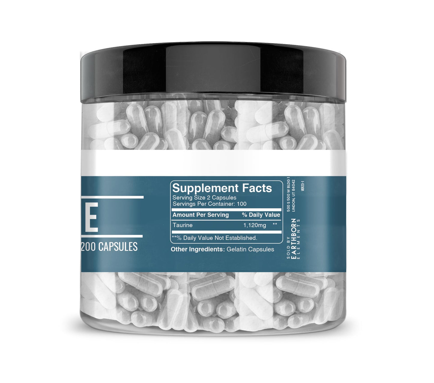 Earthborn Elements Taurine, 200 Capsules – Pure & Undiluted, No Additives