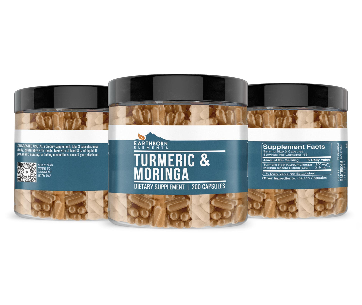 Earthborn Elements Turmeric & Moringa 200 Capsules – Pure & Undiluted, No Additives