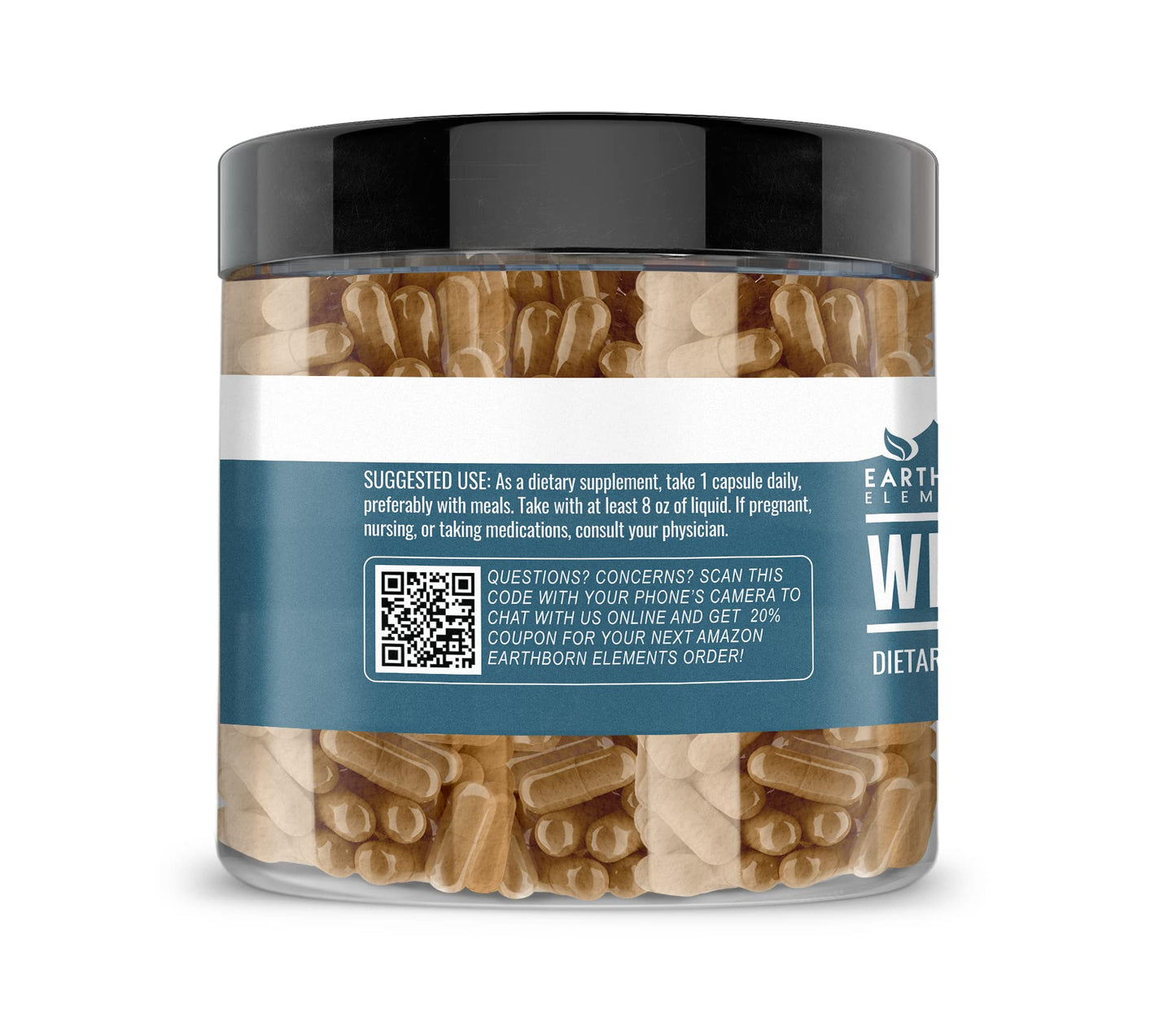 Earthborn Elements Willow Bark Extract Capsules (200 Count) - Pure & Undiluted, No Additives