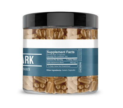 Earthborn Elements Willow Bark Extract Capsules (200 Count) - Pure & Undiluted, No Additives