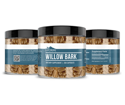 Earthborn Elements Willow Bark Extract Capsules (200 Count) - Pure & Undiluted, No Additives
