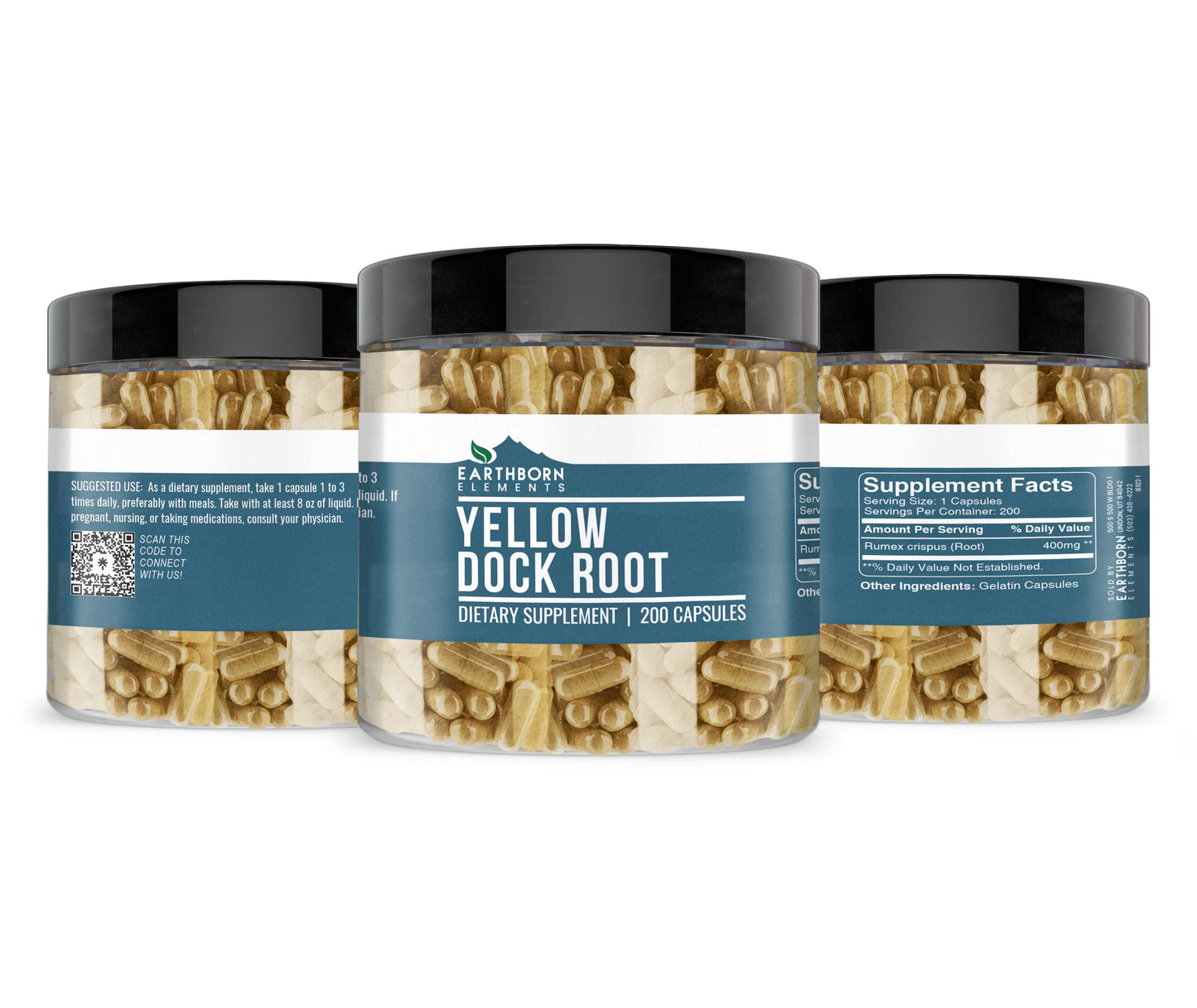 Earthborn Elements Yellow Dock Root 200 Capsules | Pure & Undiluted, No Additives