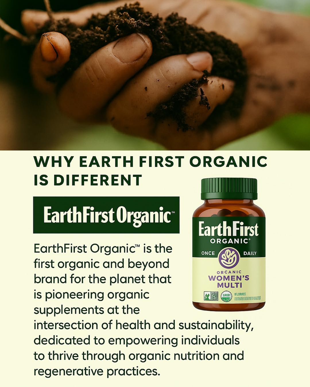 EarthFirst Organic Women's Multi Vitamin - 19 Vitamins from Herbs & Superfoods - 30 Count