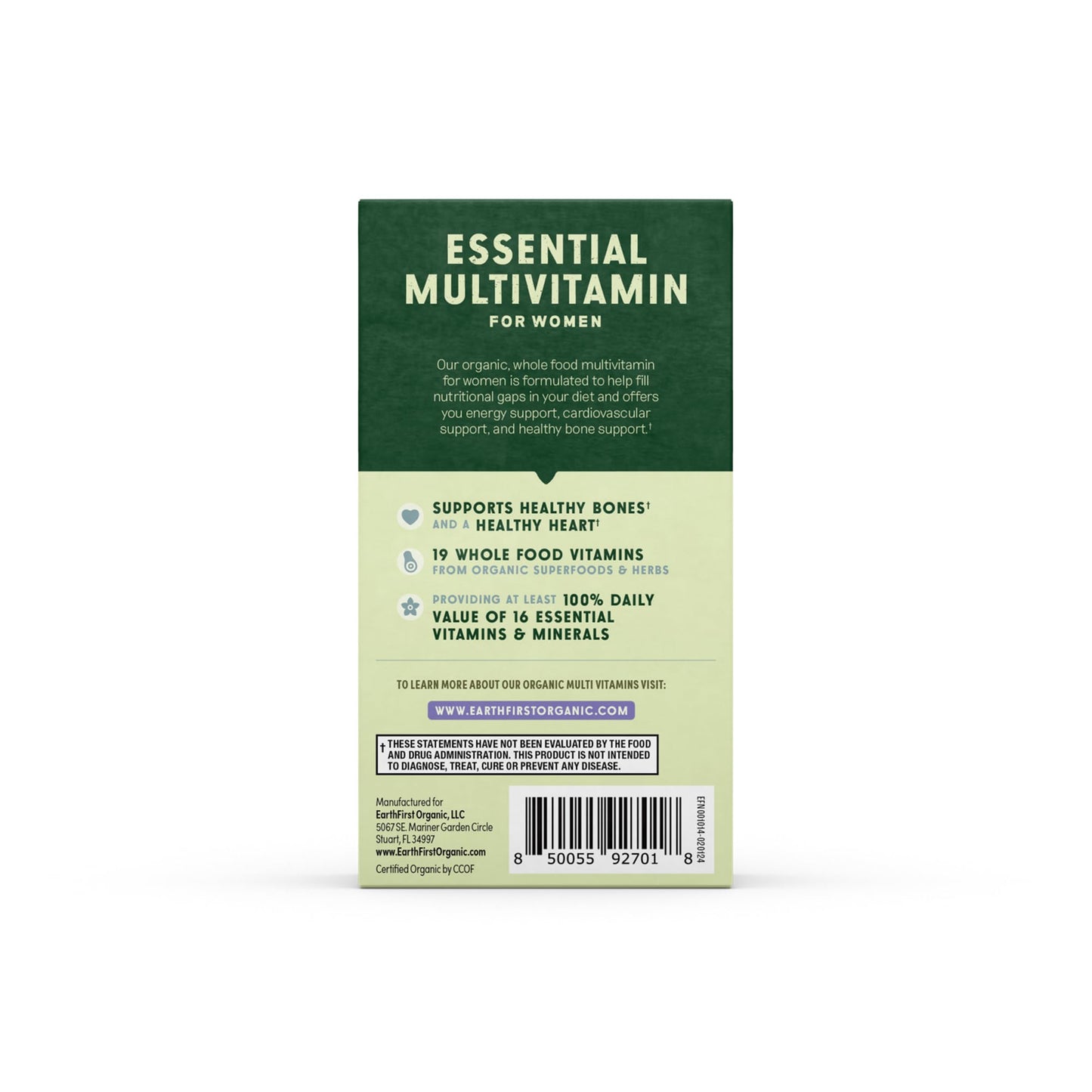 EarthFirst Organic Women's Multi Vitamin - 19 Vitamins from Herbs & Superfoods - 30 Count