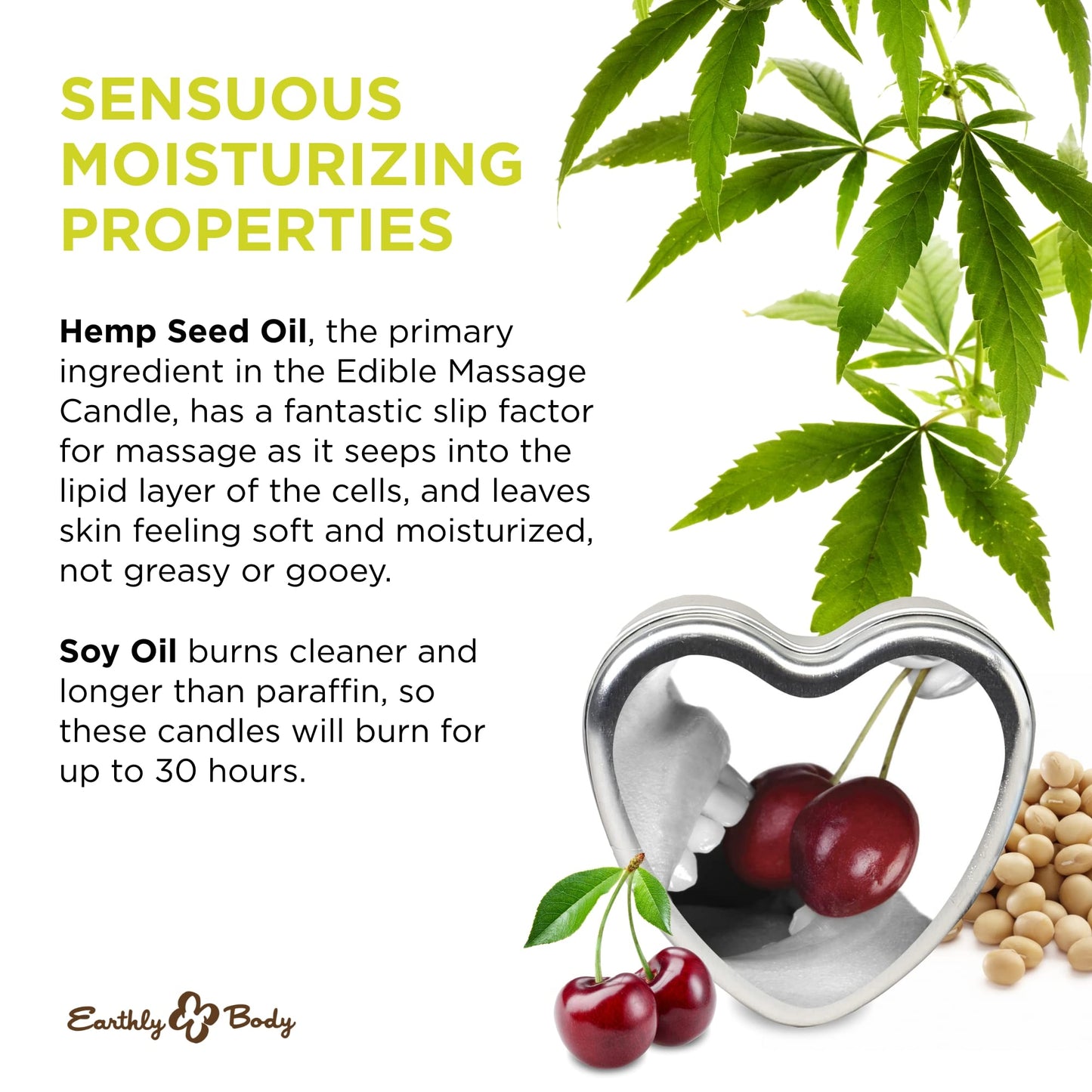 Earthly Body Edible Massage Candle – Cherry, 4 oz | 3-in-1 Candle, Oil & Moisturizer
