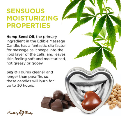 Earthly Body Edible Massage Candle – Chocolate, 4 oz | 3-in-1 Candle, Oil & Moisturizer