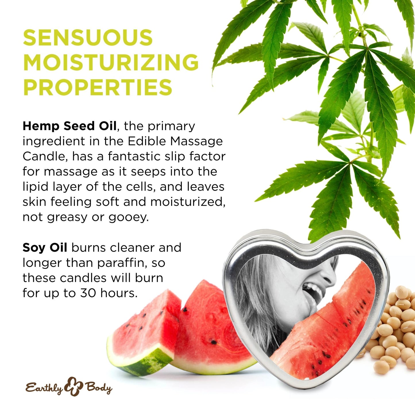 Earthly Body Edible Massage Candle, Watermelon - 4 oz - 3-in-1 Candle, Oil & Moisturizer - Vegan, Cruelty-Free