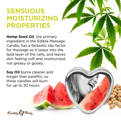 Earthly Body Edible Massage Candle, Watermelon - 4 oz - 3-in-1 Candle, Oil & Moisturizer - Vegan, Cruelty-Free