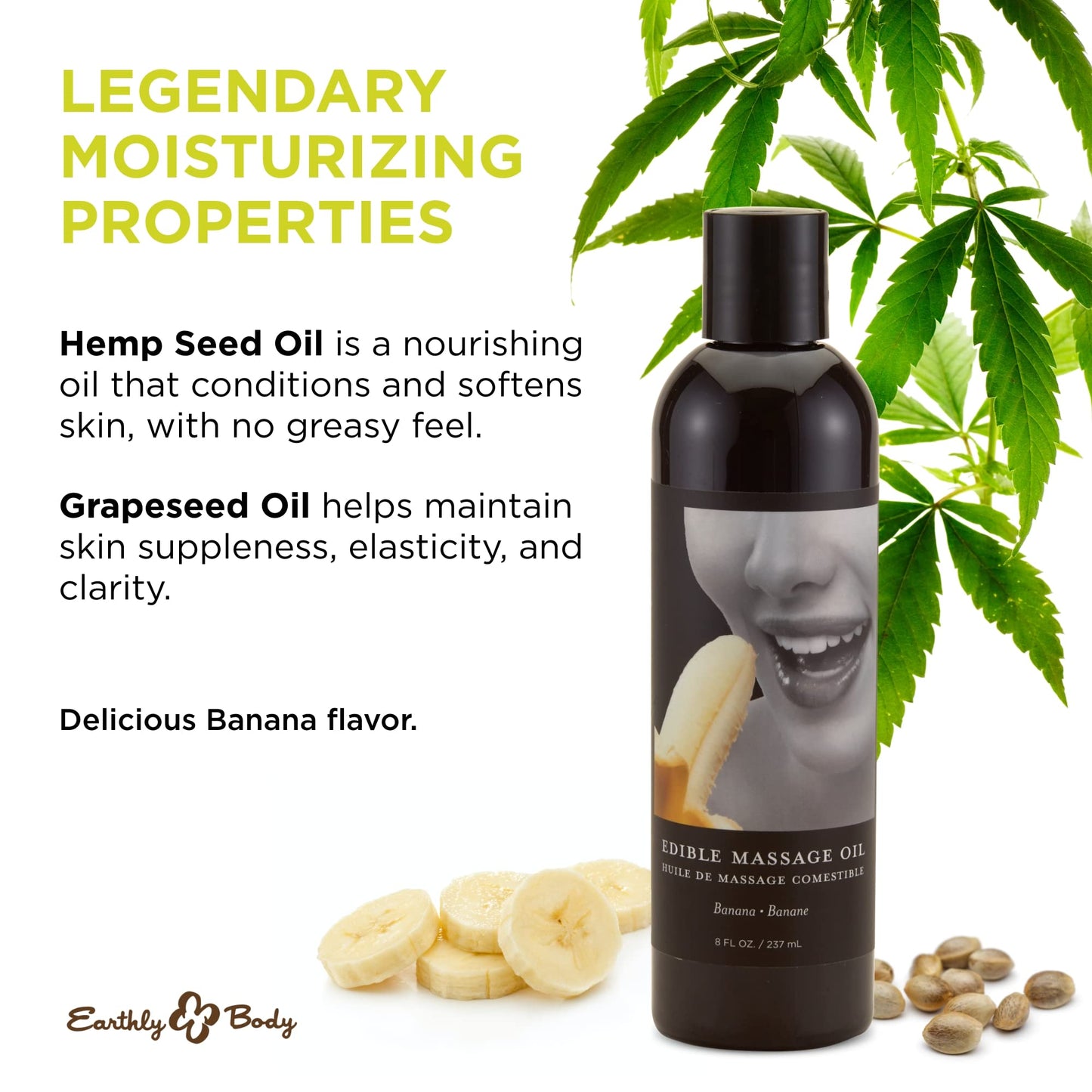 Earthly Body Edible Massage Oil Banana – 8 oz | Vegan & Cruelty Free