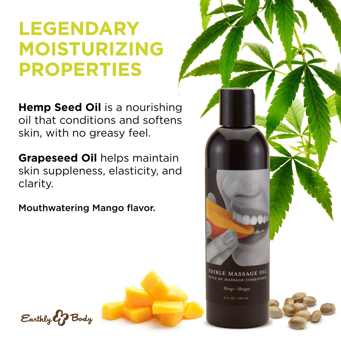 Earthly Body Edible Massage Oil Mango 8oz – Vegan & Cruelty-Free