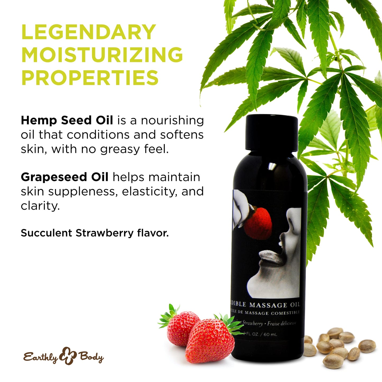 Earthly Body Edible Massage Oil - Strawberry, 2 fl oz | Vegan & Cruelty-Free