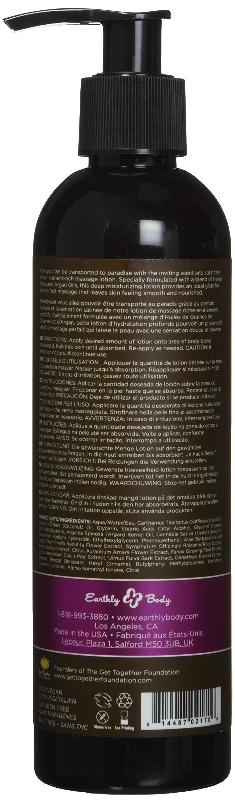 Earthly Body Hemp Seed Massage Lotion 8 Oz Skinny Dip