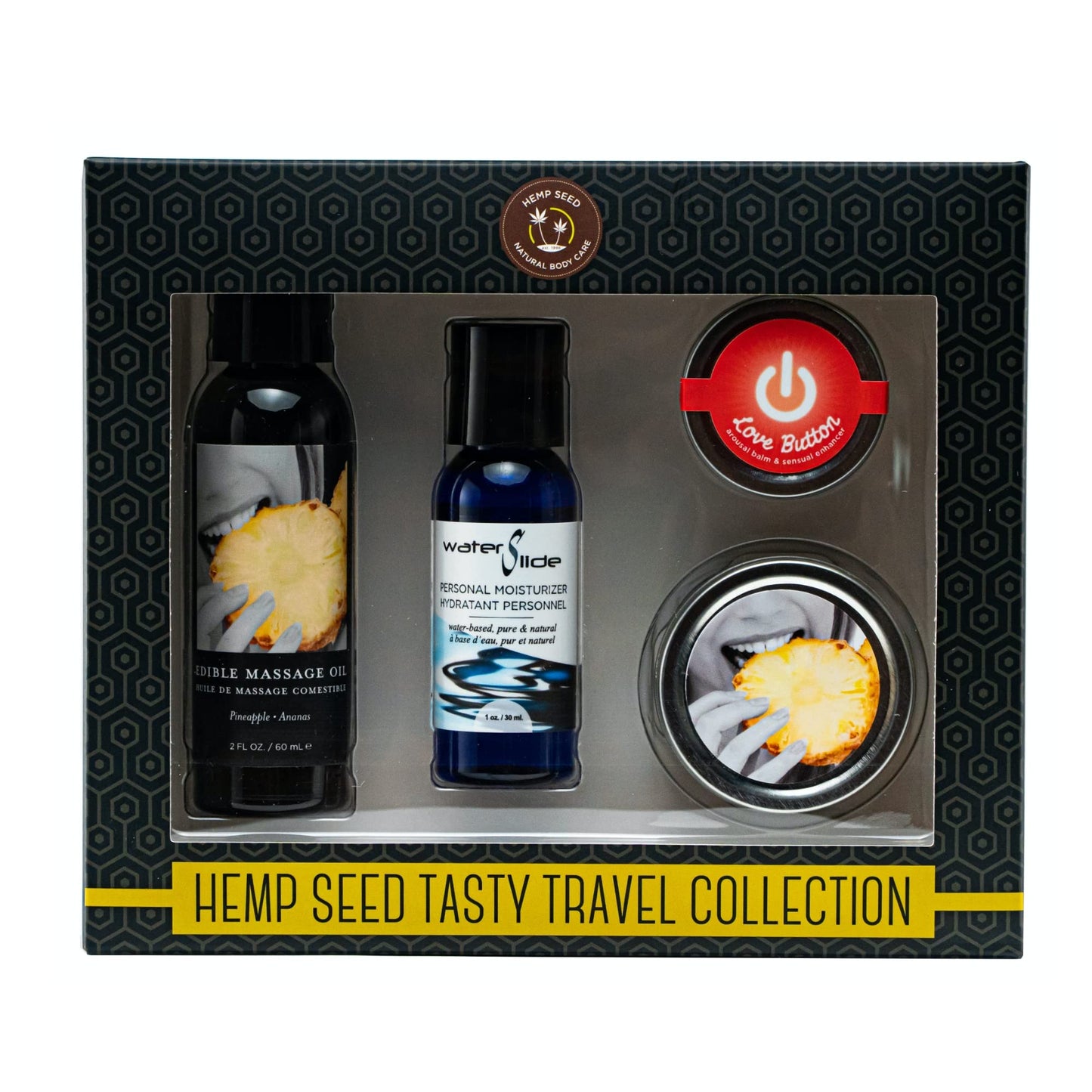 Earthly Body Tasty Travel Collection Pineapple – Waterslide Moisturizer, Edible Massage Oil, Balm & Candle