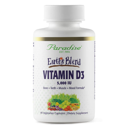 Paradise Herbs Earth's Blend Vitamin D3 – Bone Health & Immune Support, 90 Vegetarian Capsules