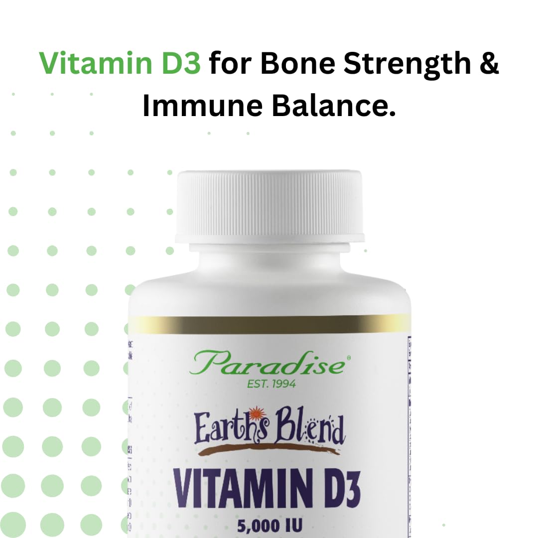 Paradise Herbs Earth's Blend Vitamin D3 – Bone Health & Immune Support, 90 Vegetarian Capsules