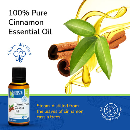 Earth's Care Cinnamon Cassia Oil - 100% Pure Essential Oil for Diffuser - 1 Fl oz