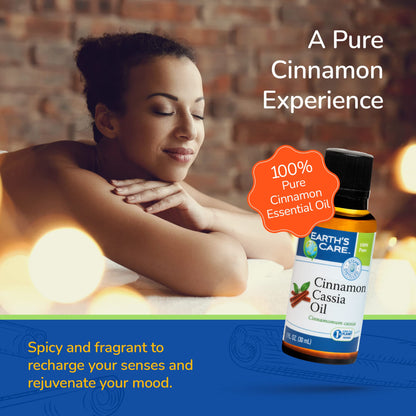Earth's Care Cinnamon Cassia Oil - 100% Pure Essential Oil for Diffuser - 1 Fl oz
