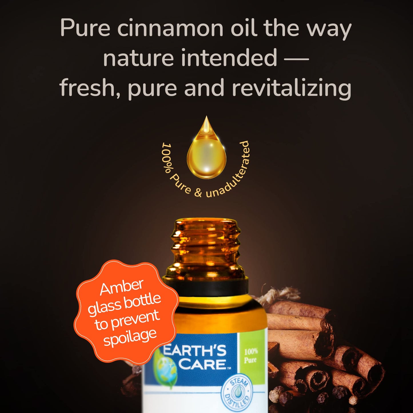 Earth's Care Cinnamon Cassia Oil - 100% Pure Essential Oil for Diffuser - 1 Fl oz