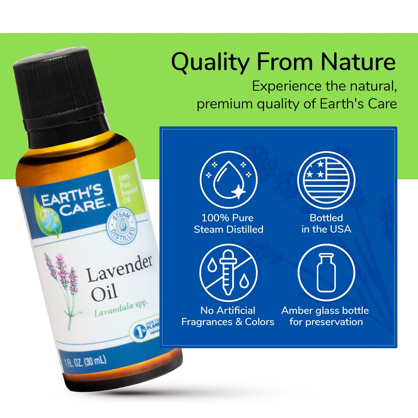 Earth's Care Lavender Oil - Pure Steam Distilled 100% Lavender Essential Oil for Diffuser & Aromatherapy