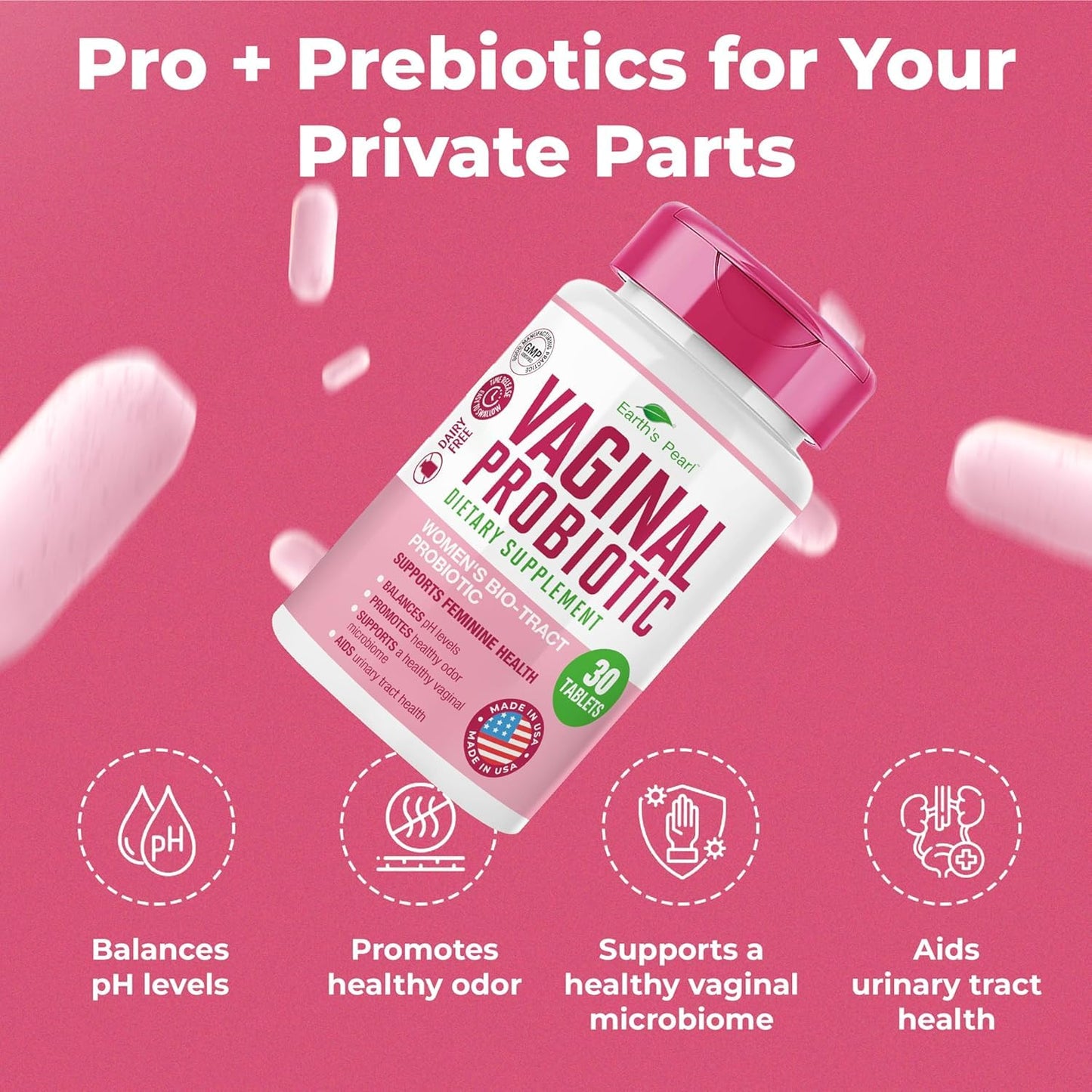 Earth's Pearl Vaginal Probiotics for Women - BIO-Tract Delivery, 3 Billion CFU, 1 Tablet/Day