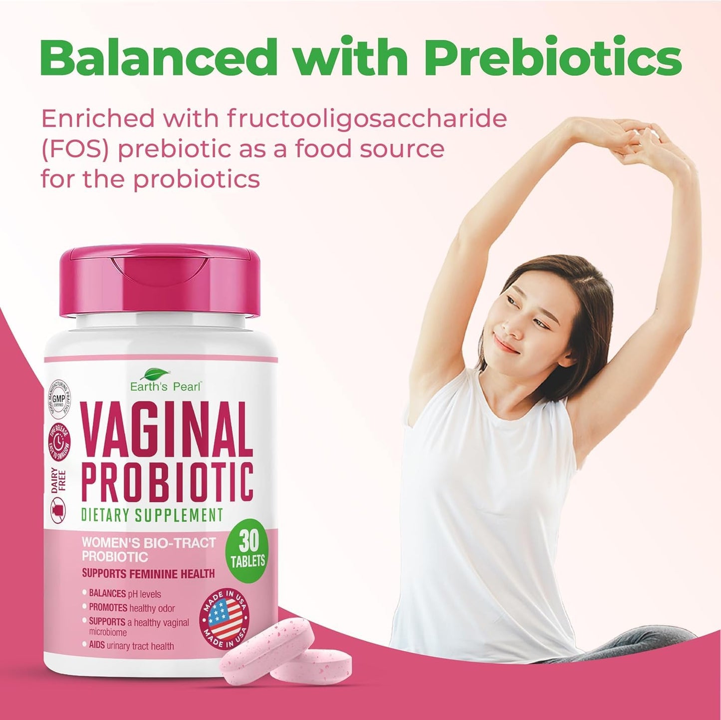 Earth's Pearl Vaginal Probiotics for Women - BIO-Tract Delivery, 3 Billion CFU, 1 Tablet/Day