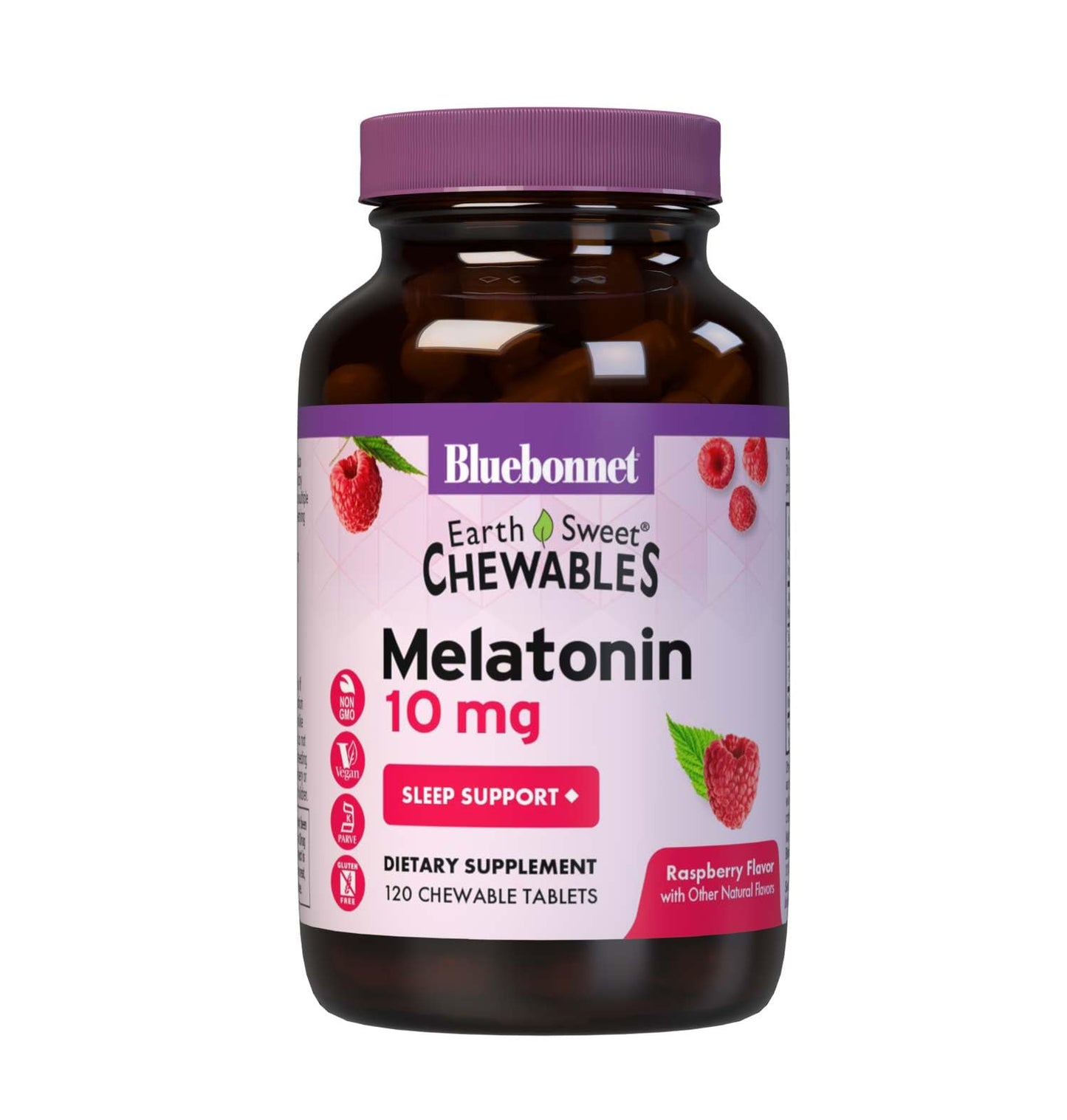 BlueBonnet EarthSweet Melatonin 10 mg - Fast-Acting Nighttime Sleep Support | Gluten-Free & Vegan | Raspberry Flavor | 120 Chewable Tablets