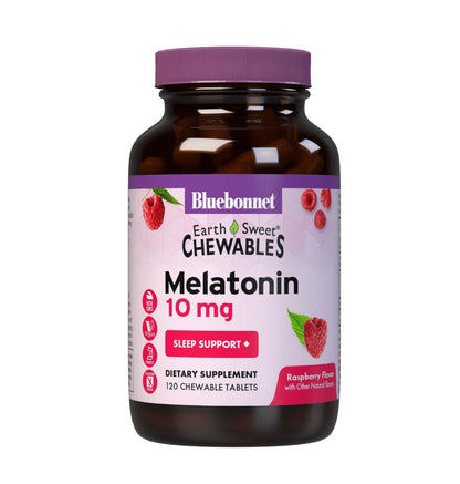 BlueBonnet EarthSweet Melatonin 10 mg - Fast-Acting Nighttime Sleep Support | Gluten-Free & Vegan | Raspberry Flavor | 120 Chewable Tablets