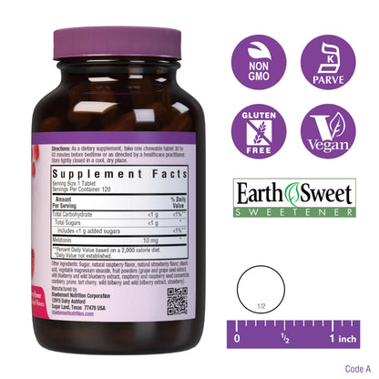 BlueBonnet EarthSweet Melatonin 10 mg - Fast-Acting Nighttime Sleep Support | Gluten-Free & Vegan | Raspberry Flavor | 120 Chewable Tablets
