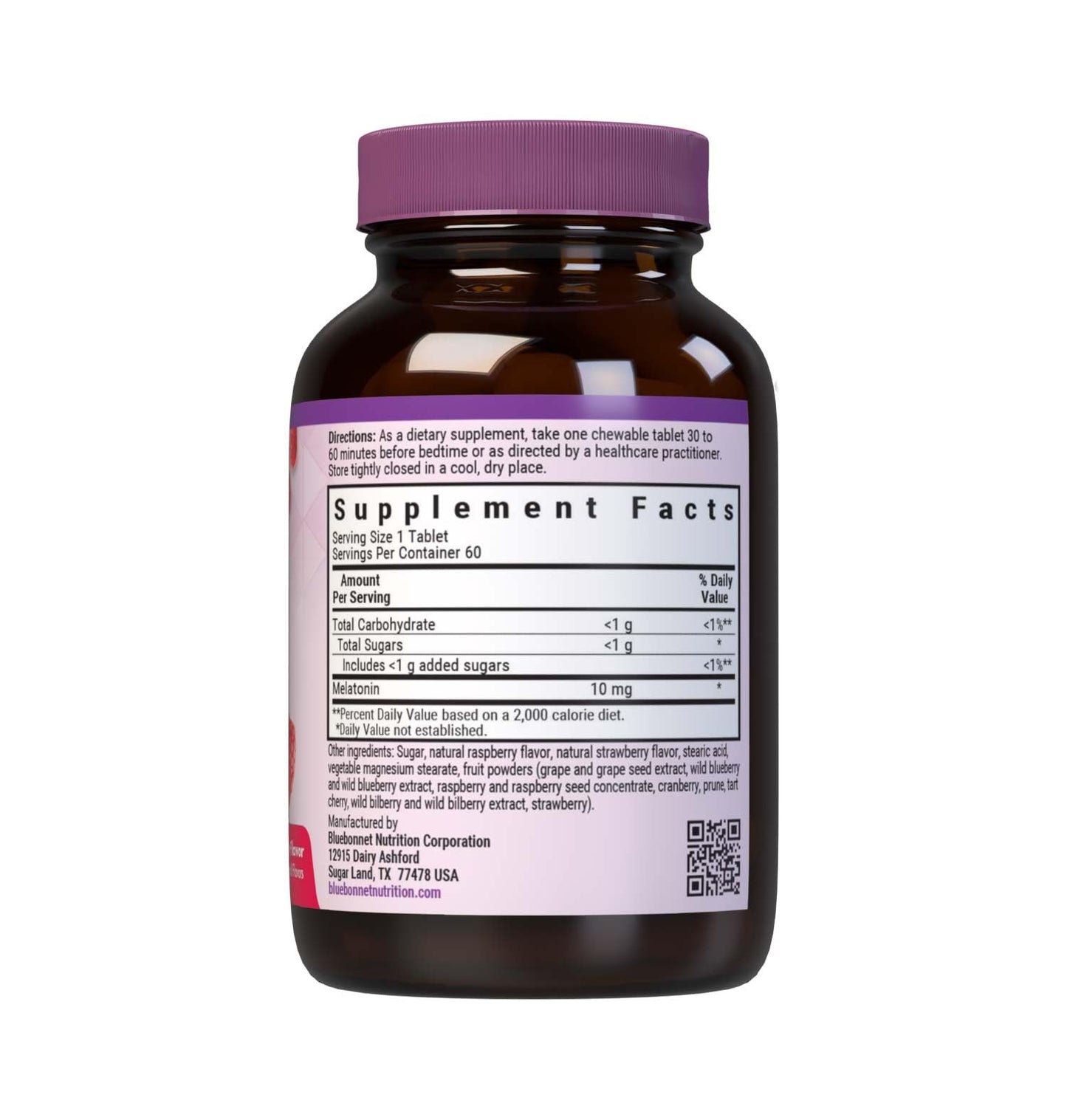 BlueBonnet EarthSweet Melatonin 10 mg Fast-Acting Chewables – Raspberry, Gluten-Free & Vegan