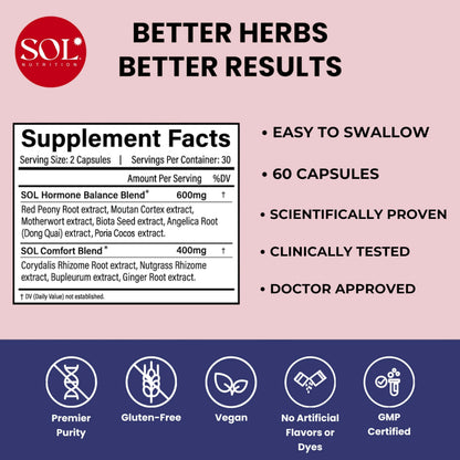 Sol Nutrition Ease The Flow - PMS Support, Menstrual Relief, PMDD & Period Relief (60 Capsules)