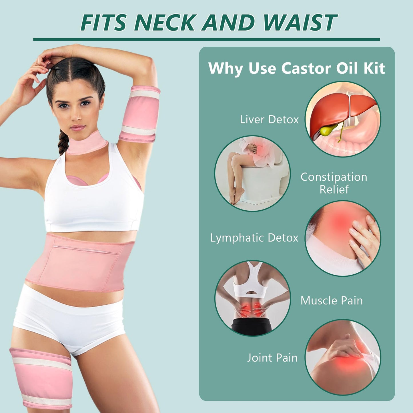 Easebliss Castor Oil Pack Wrap for Liver Detox – 9 Pcs Kit, Organic Cotton