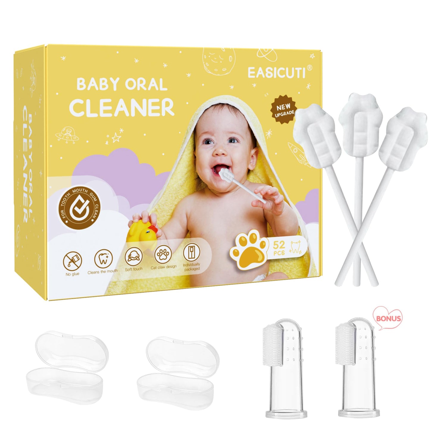 EASICUTI Upgrade Baby Tongue Cleaner – 52Pcs Newborn Toothbrush Set for 0-36M+