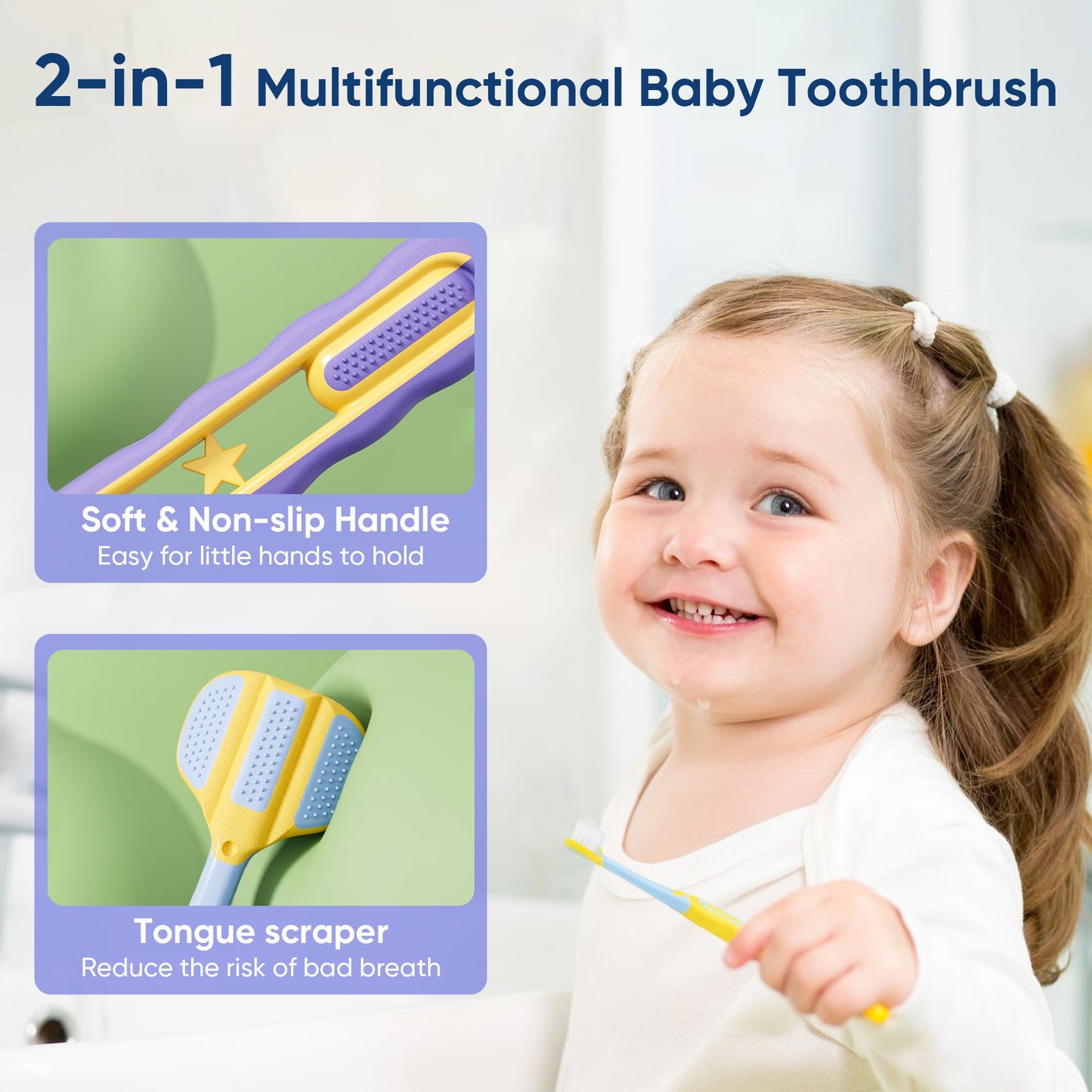 EASICUTI 3-Sided Toddler Toothbrush – Patent Design, Soft 12 Months+ Baby Toothbrush (4-Pack)
