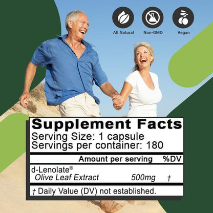 East Park Olive Leaf Extract (OLE) d-Lenolate 500mg | Immune Support | 180 Veg Capsules
