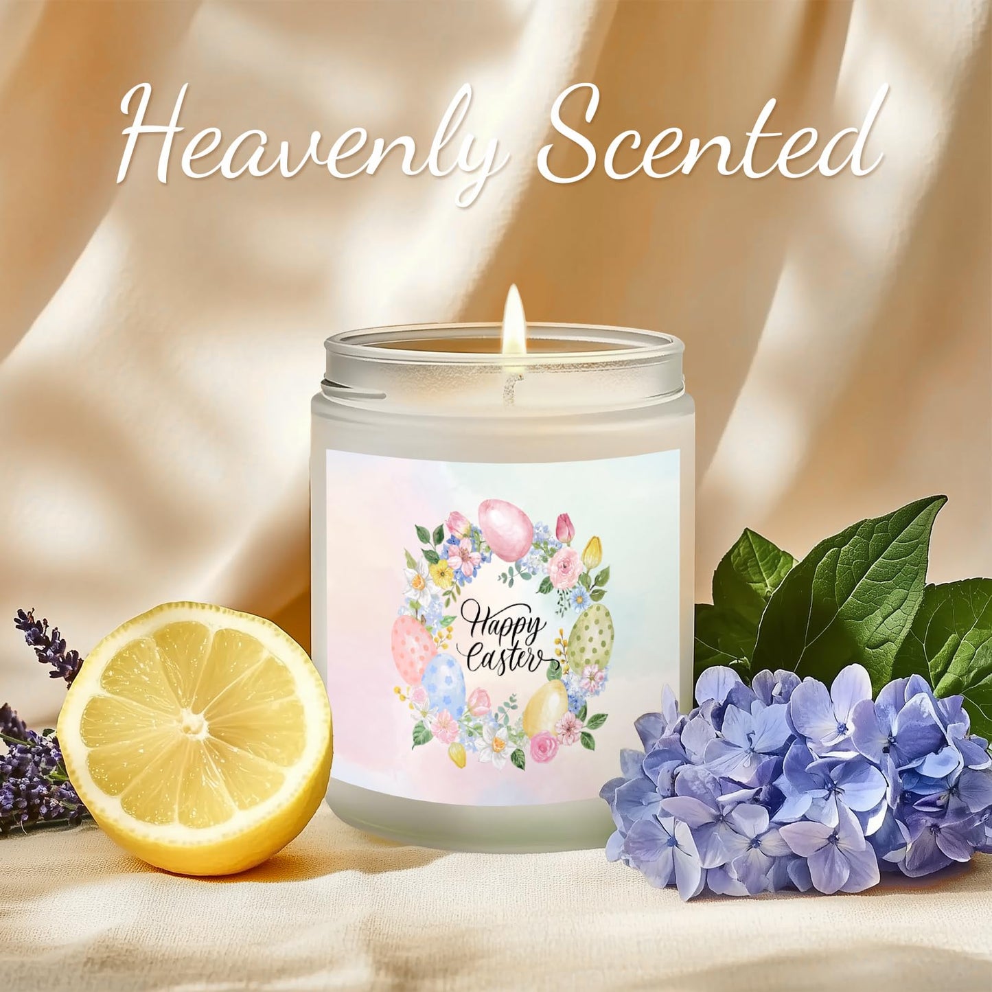 Easter Candle - Cream Vanilla Scented Natural Soy Wax (7oz) Jar for Home & Easter Decor