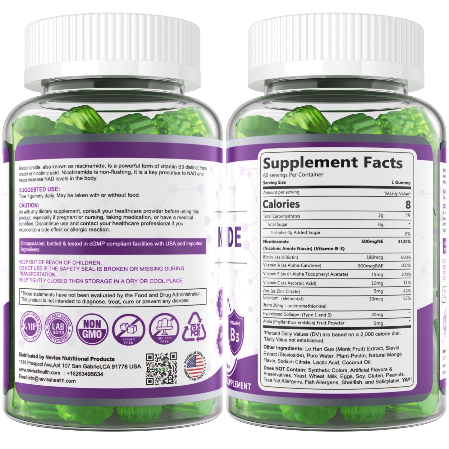 Sugar Free Nicotinamide 500mg Gummies – Flush-Free Vitamin B3 Niacinamide