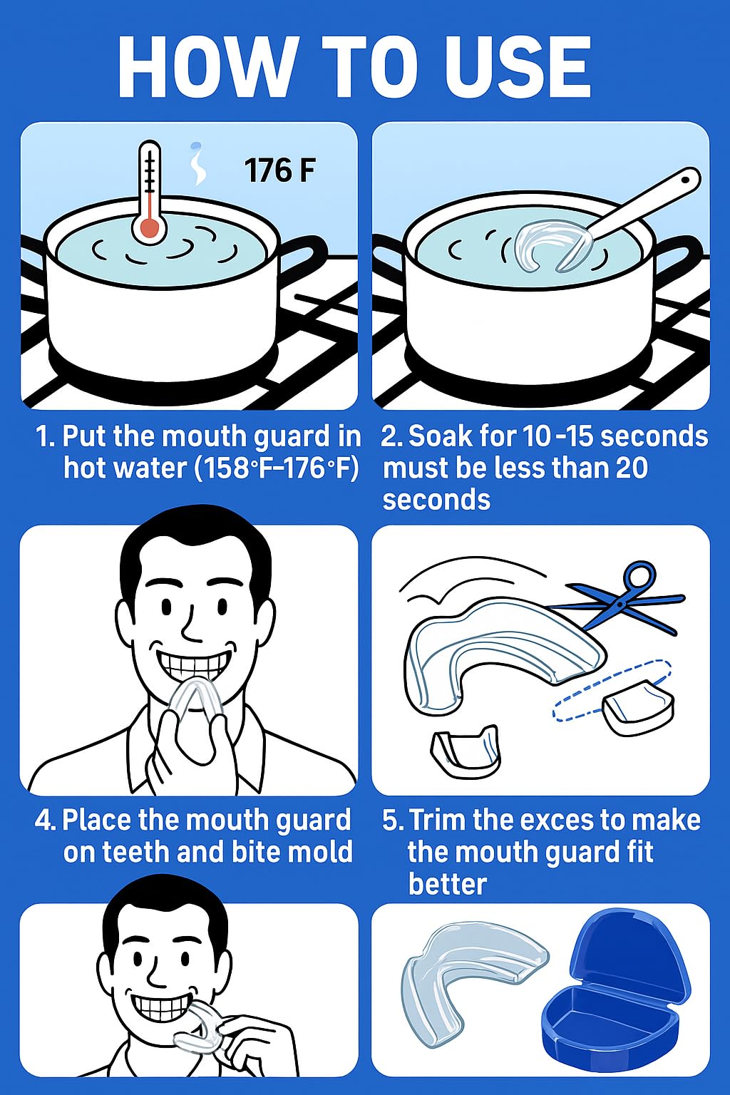 Night Guard for Teeth Grinding – BPA-Free Mouth Guard (4 Pack, 2 Sizes)