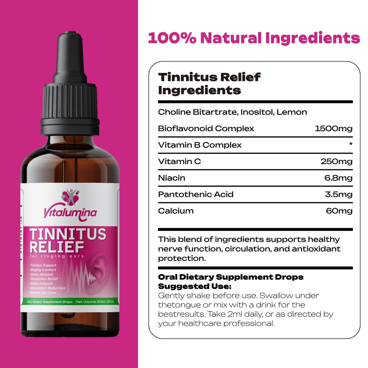Tinnitus Relief Drops To Drink – Natural Tinnitus Relief for Ringing Ears (60ml)
